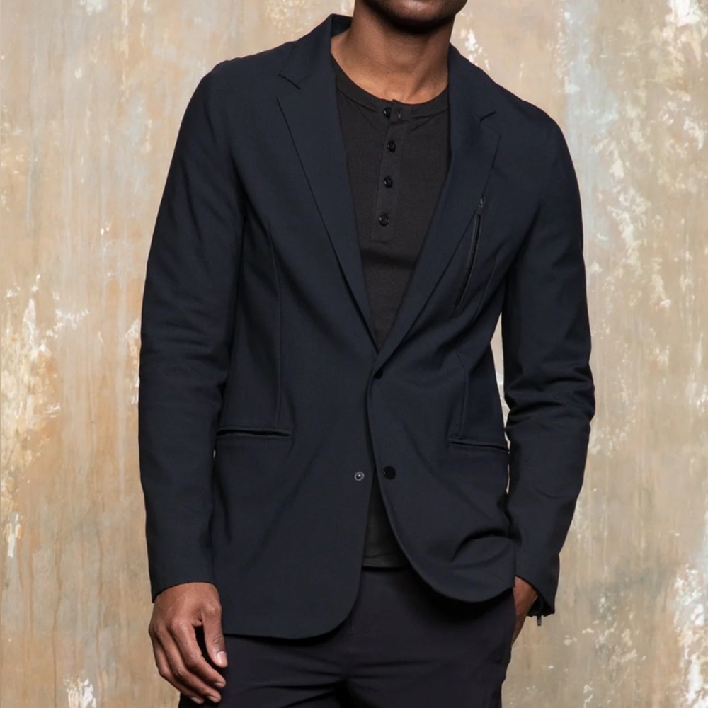 Paskho Men Black Tech Travel Stretch Blazer Jacket M Performance minimal Modern
